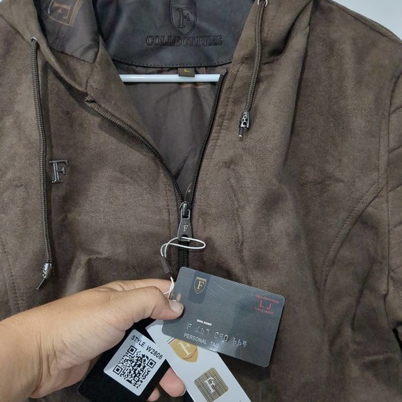 NWT F Collection Ferrari Vegan Leather Brown Hooded Bomber Jacket Wmns SzL T101 - Picture 2 of 9